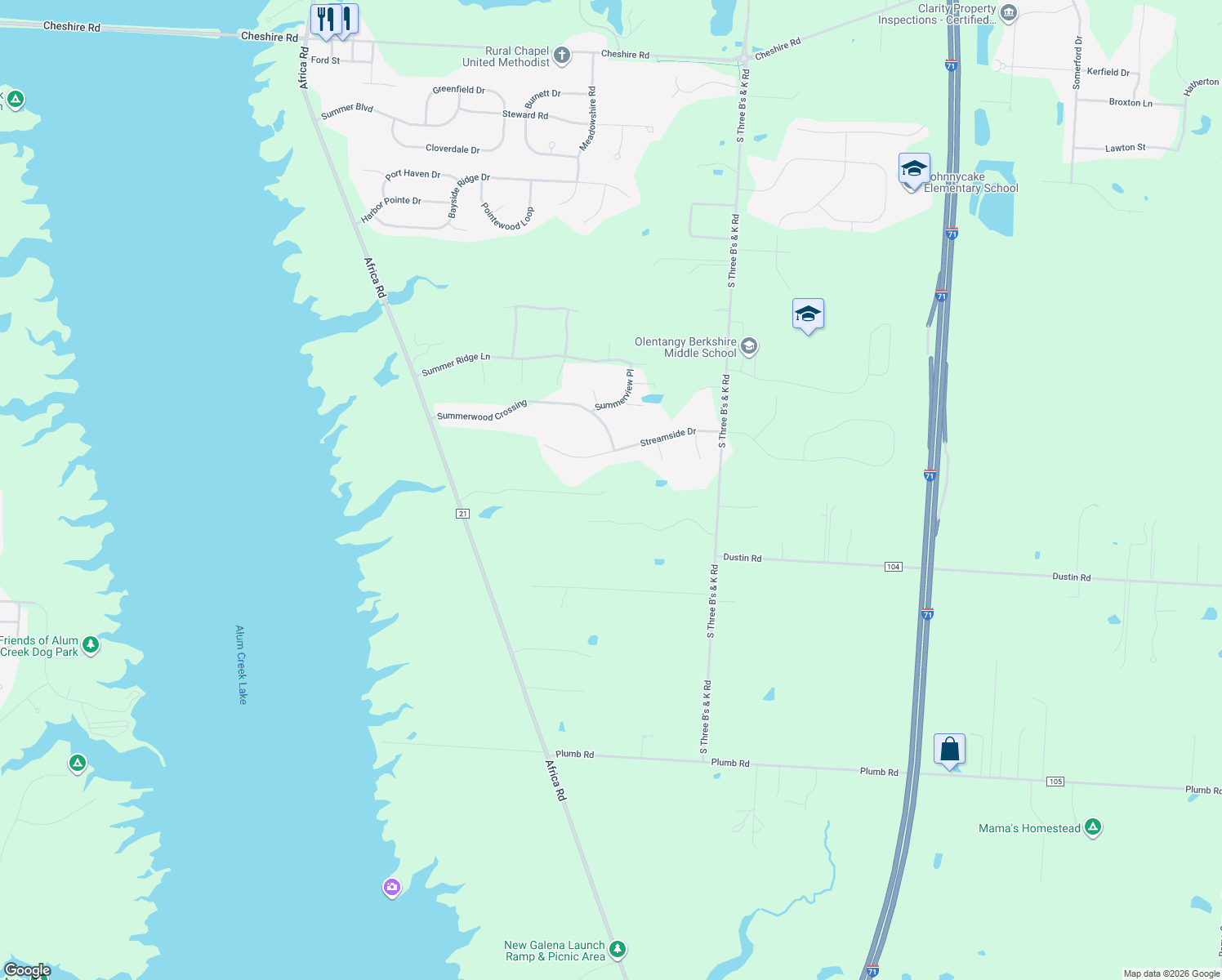 map of restaurants, bars, coffee shops, grocery stores, and more near 3477 Africa Road in Galena