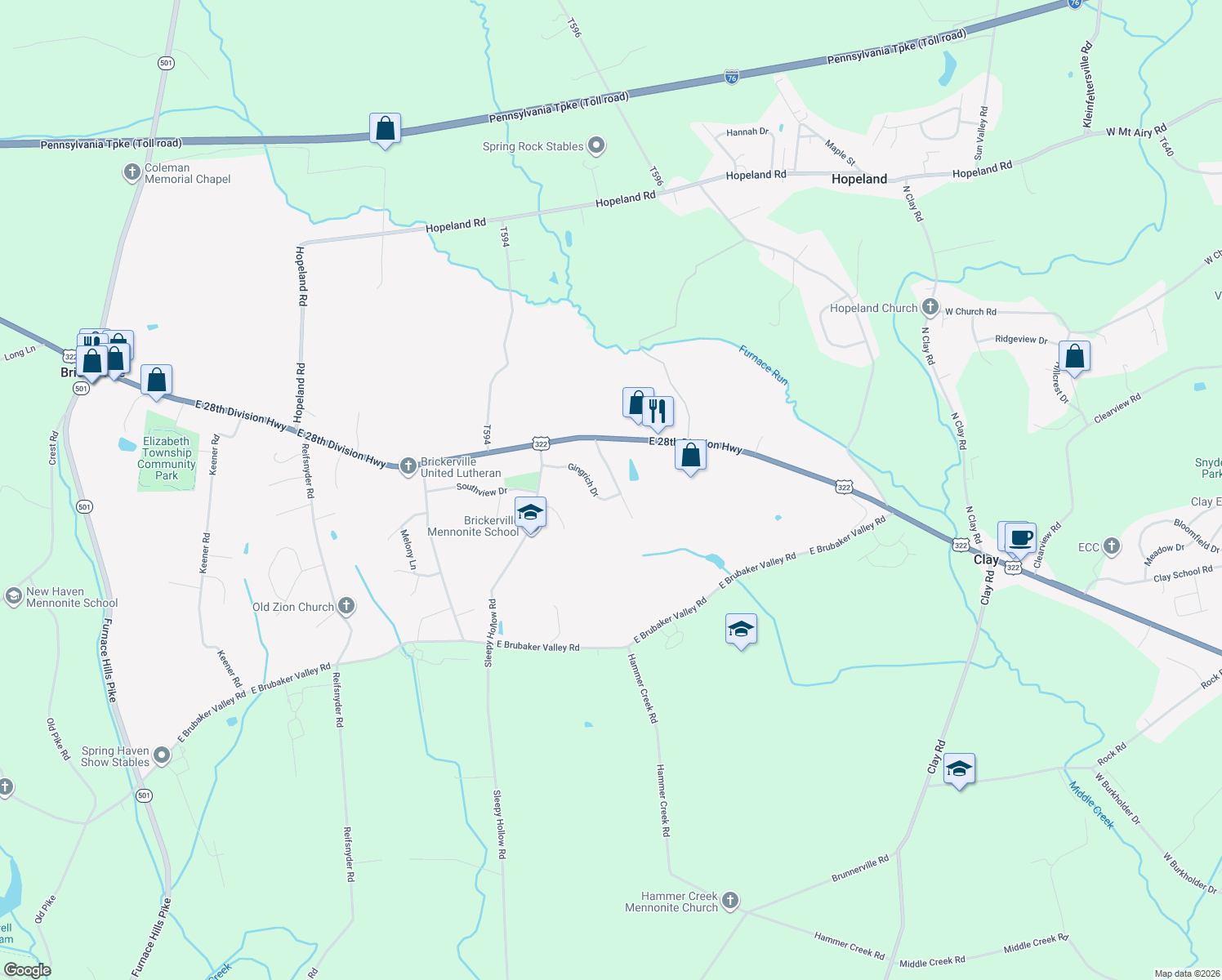 map of restaurants, bars, coffee shops, grocery stores, and more near 107 Esbenshade Drive in Lititz
