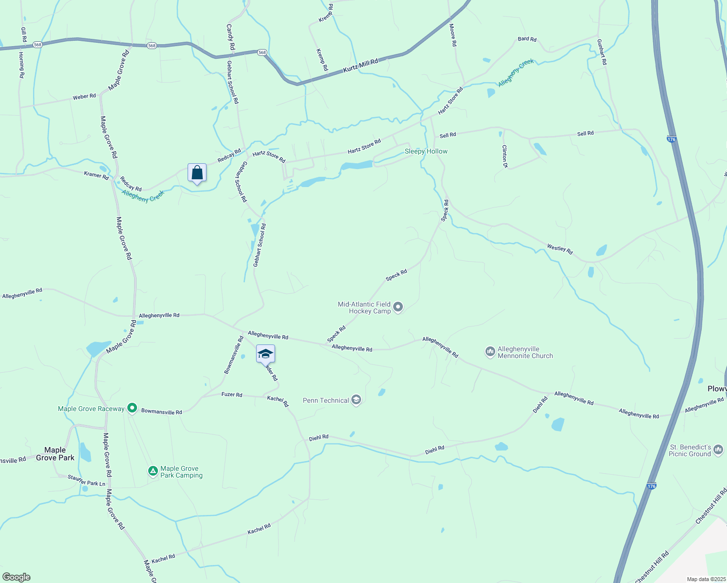 map of restaurants, bars, coffee shops, grocery stores, and more near 179 Speck Road in Mohnton