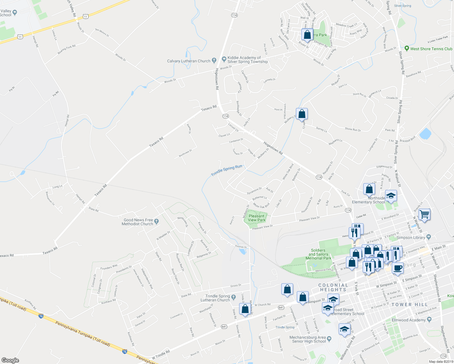 map of restaurants, bars, coffee shops, grocery stores, and more near 504 Brook Meadow Drive in Mechanicsburg