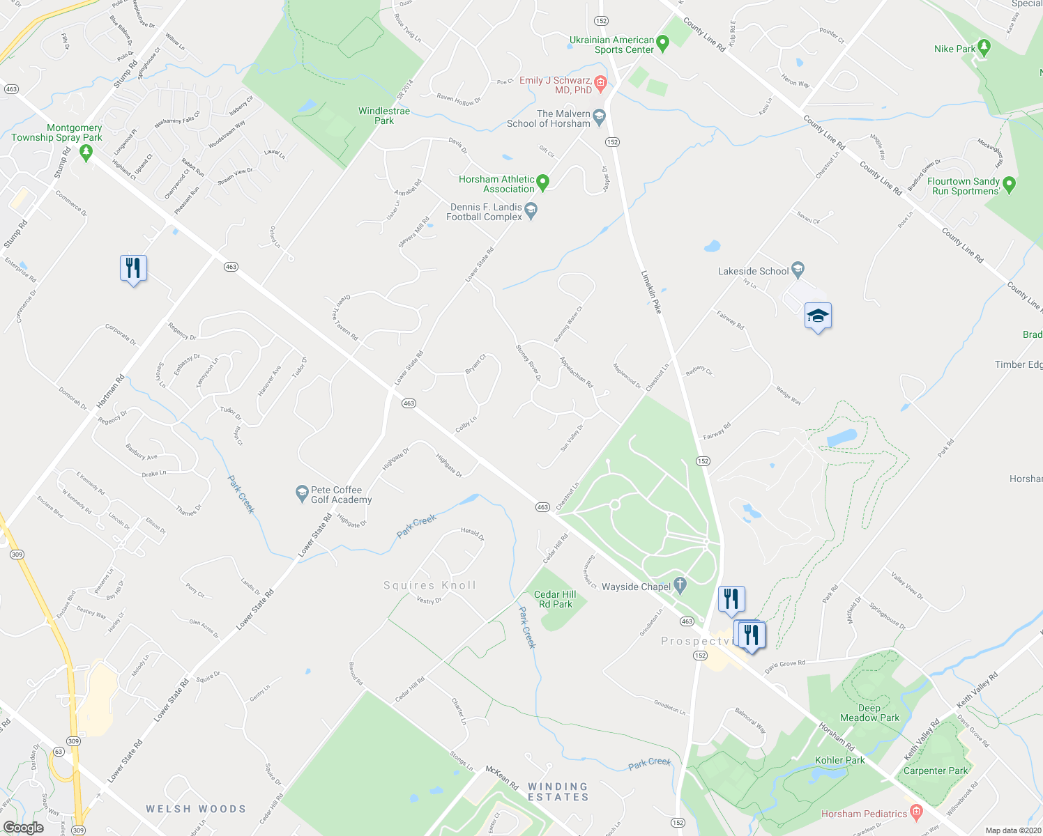 map of restaurants, bars, coffee shops, grocery stores, and more near 324 Sleepy Hollow Court in Ambler