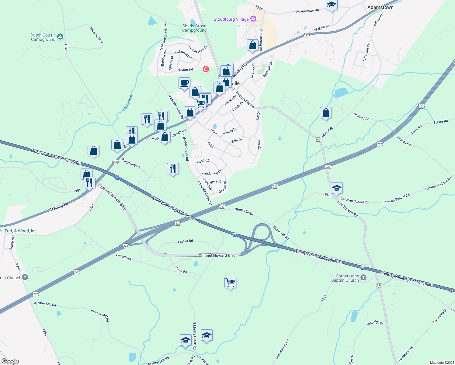 map of restaurants, bars, coffee shops, grocery stores, and more near 57 Grouse Drive in Denver