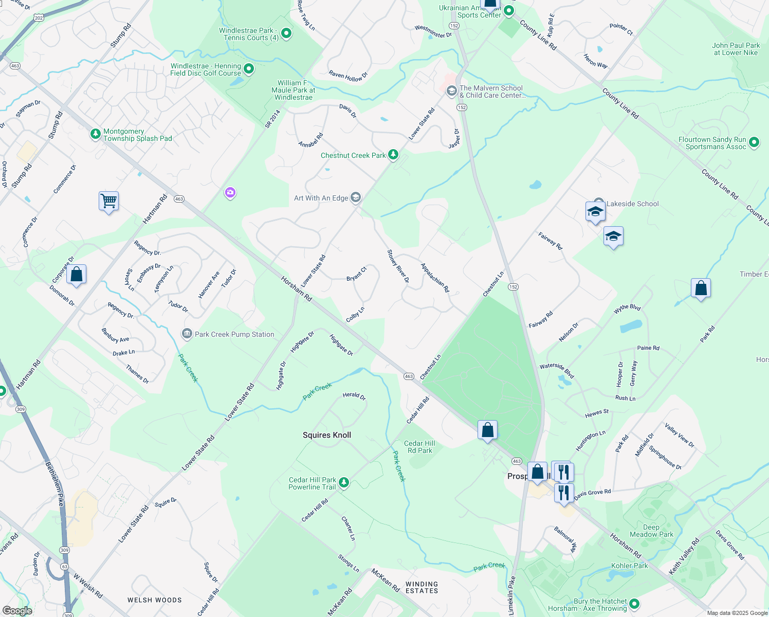 map of restaurants, bars, coffee shops, grocery stores, and more near 327 Sleepy Hollow Ct in Maple Glen