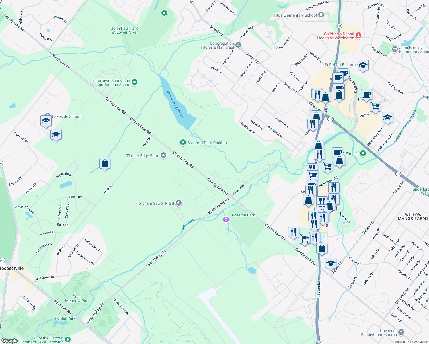 map of restaurants, bars, coffee shops, grocery stores, and more near 403 Hosta Court in Warrington
