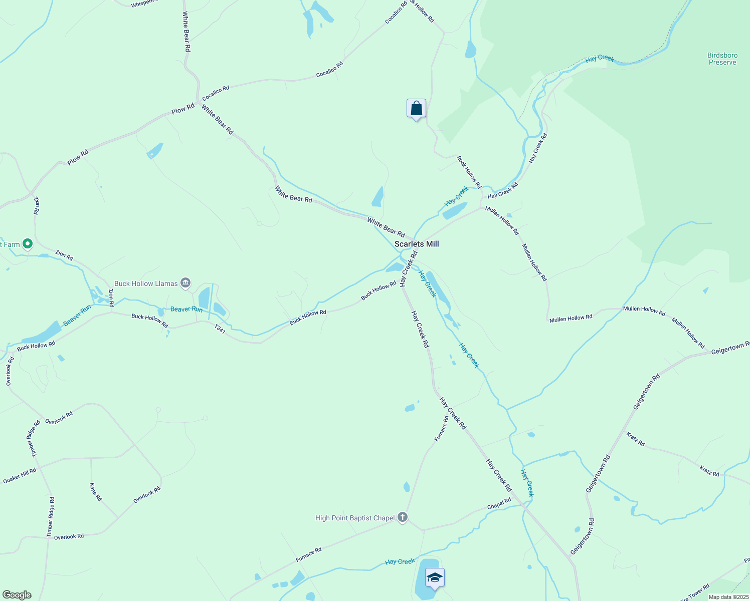 map of restaurants, bars, coffee shops, grocery stores, and more near 45 Buck Hollow Road in Birdsboro