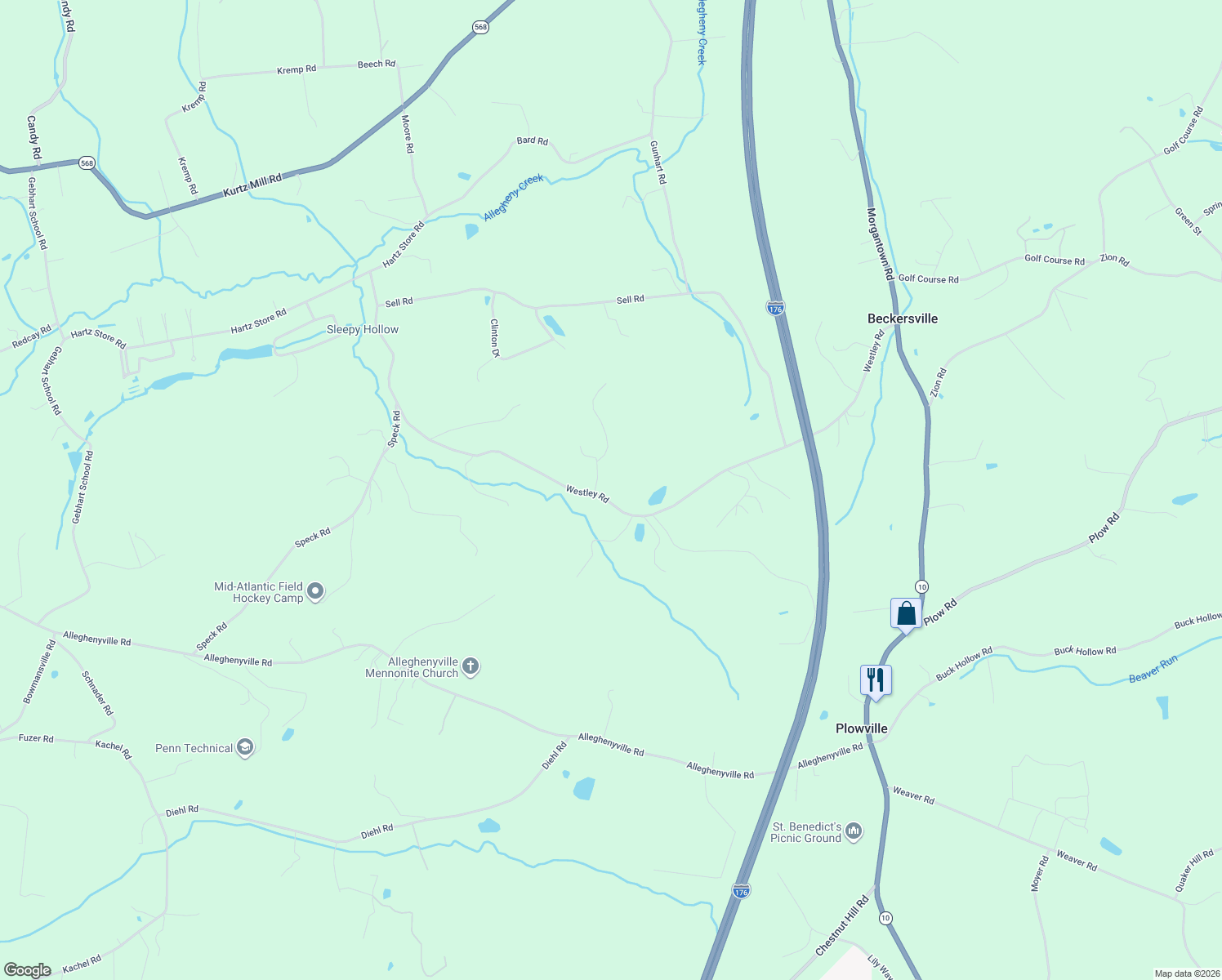 map of restaurants, bars, coffee shops, grocery stores, and more near 435 Westley Rd in Mohnton