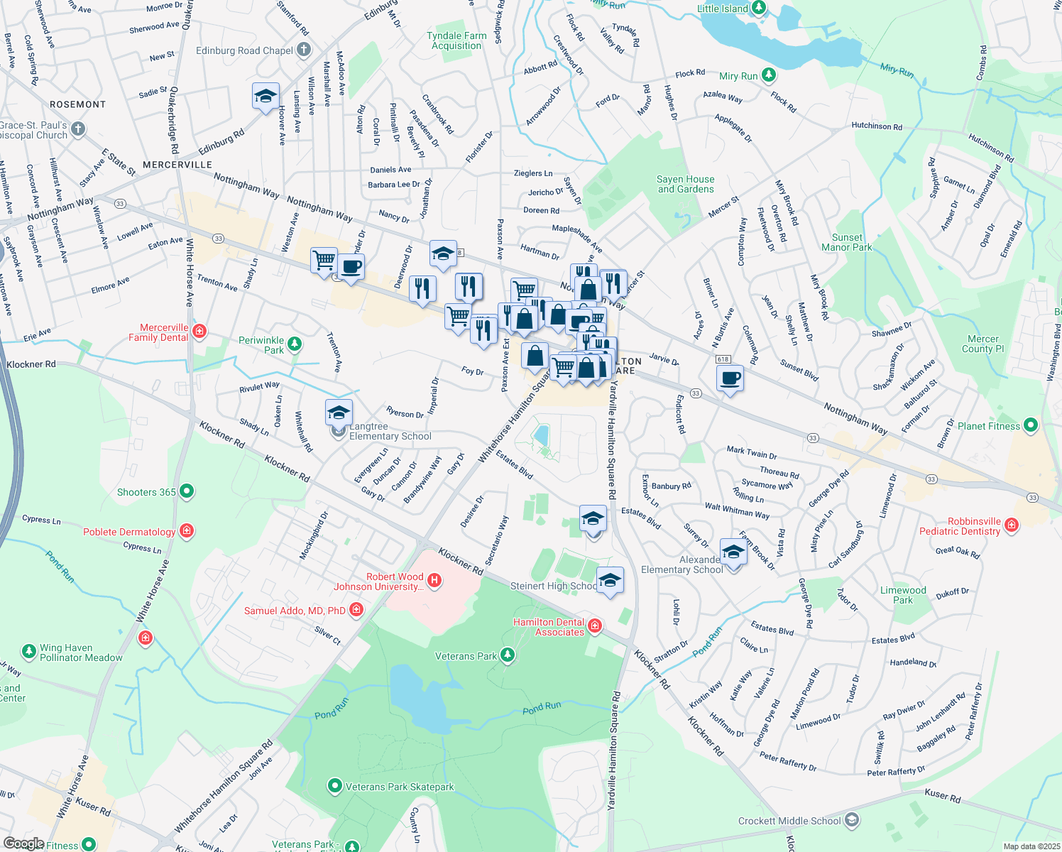 map of restaurants, bars, coffee shops, grocery stores, and more near 46 Sparrow Drive in Hamilton Township