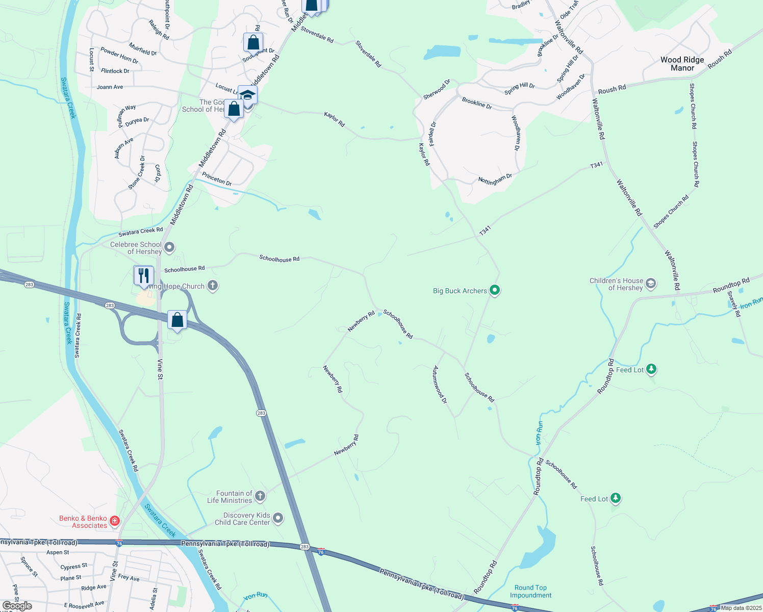 map of restaurants, bars, coffee shops, grocery stores, and more near 2360 Schoolhouse Road in Middletown