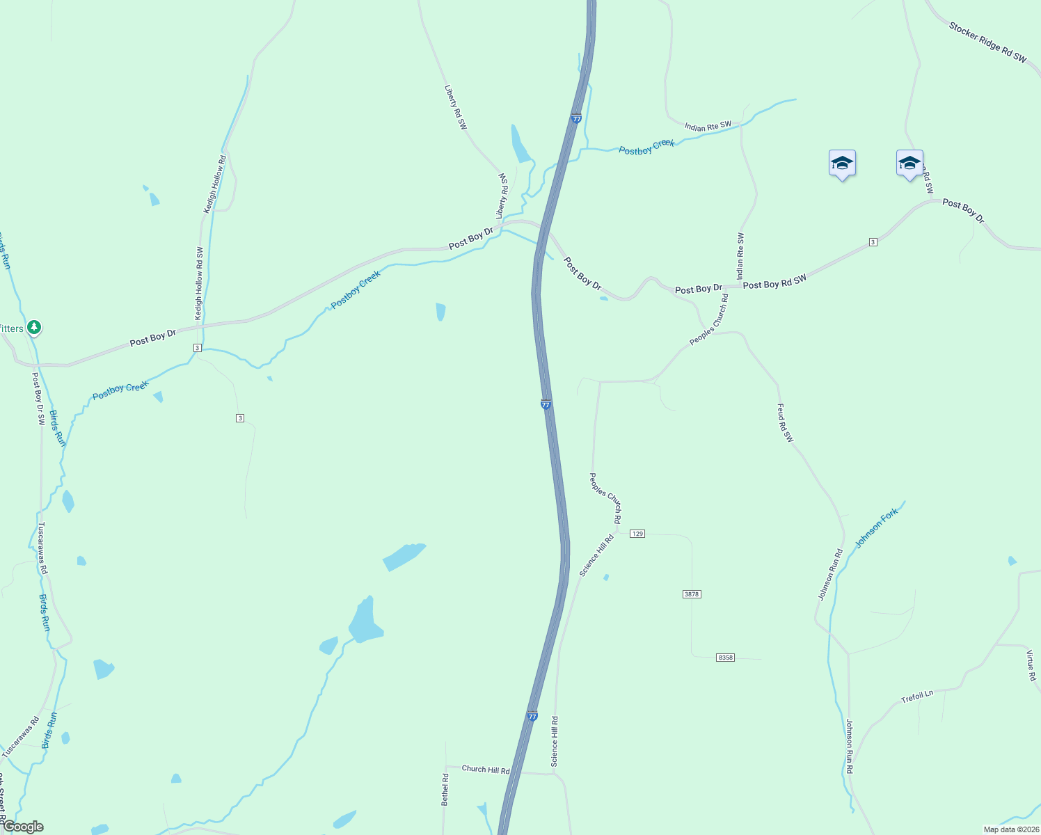 map of restaurants, bars, coffee shops, grocery stores, and more near Vietnam Veterans Memorial Highway in Newcomerstown