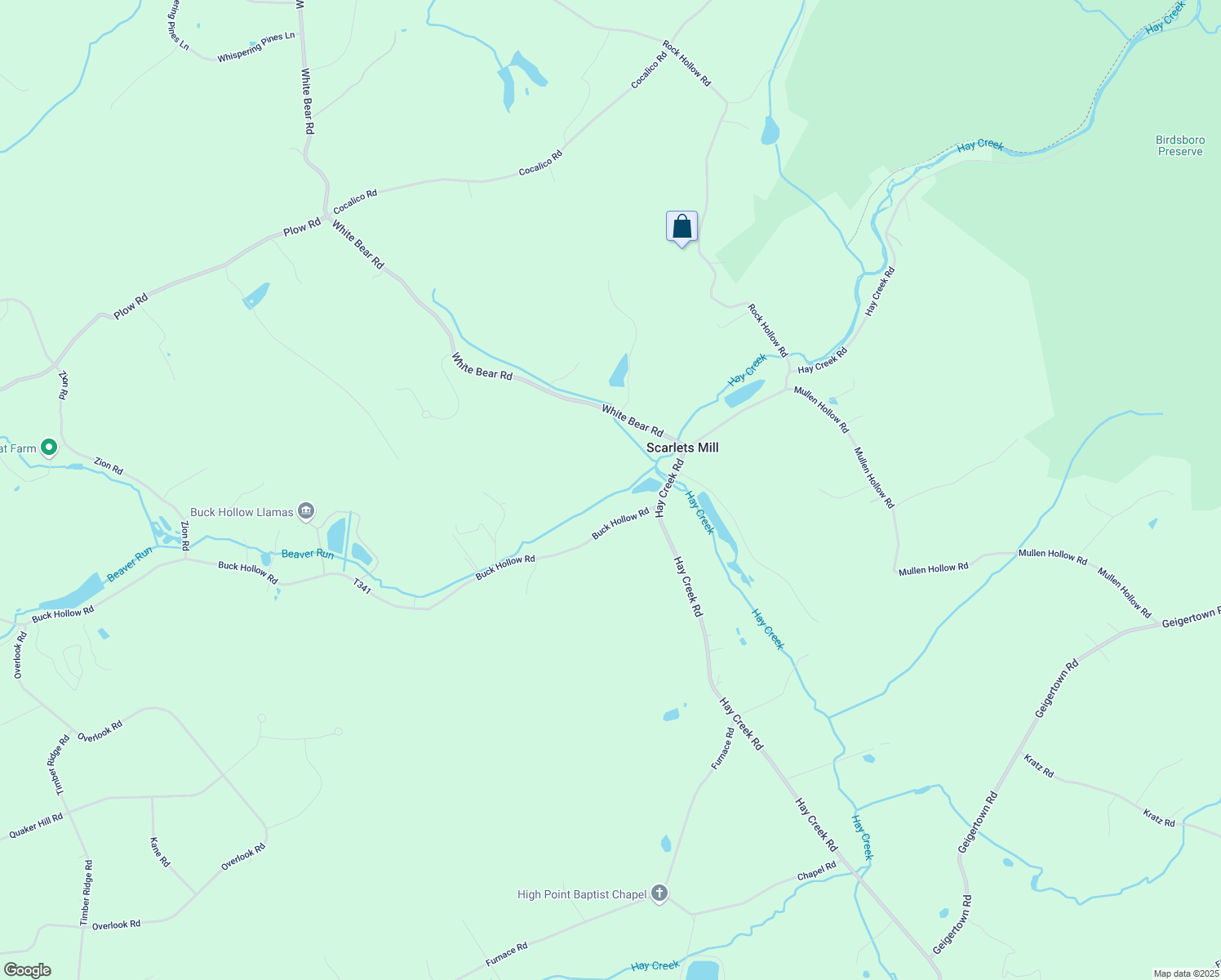 map of restaurants, bars, coffee shops, grocery stores, and more near 45 Buck Hollow Road in Birdsboro