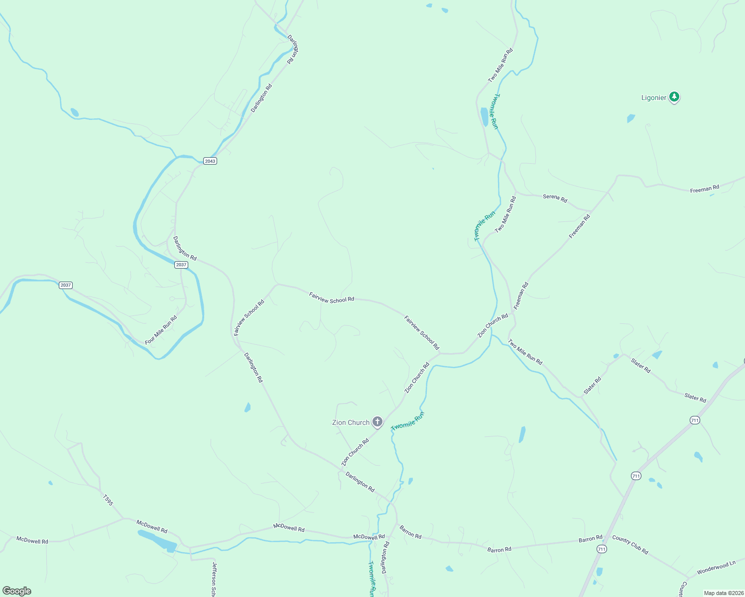 map of restaurants, bars, coffee shops, grocery stores, and more near 267 Fairview School Road in Ligonier