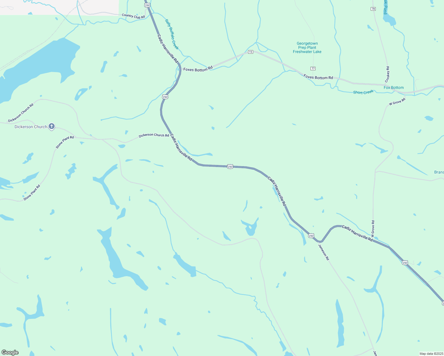 map of restaurants, bars, coffee shops, grocery stores, and more near 45801 Cadiz-Harrisville Road in Cadiz