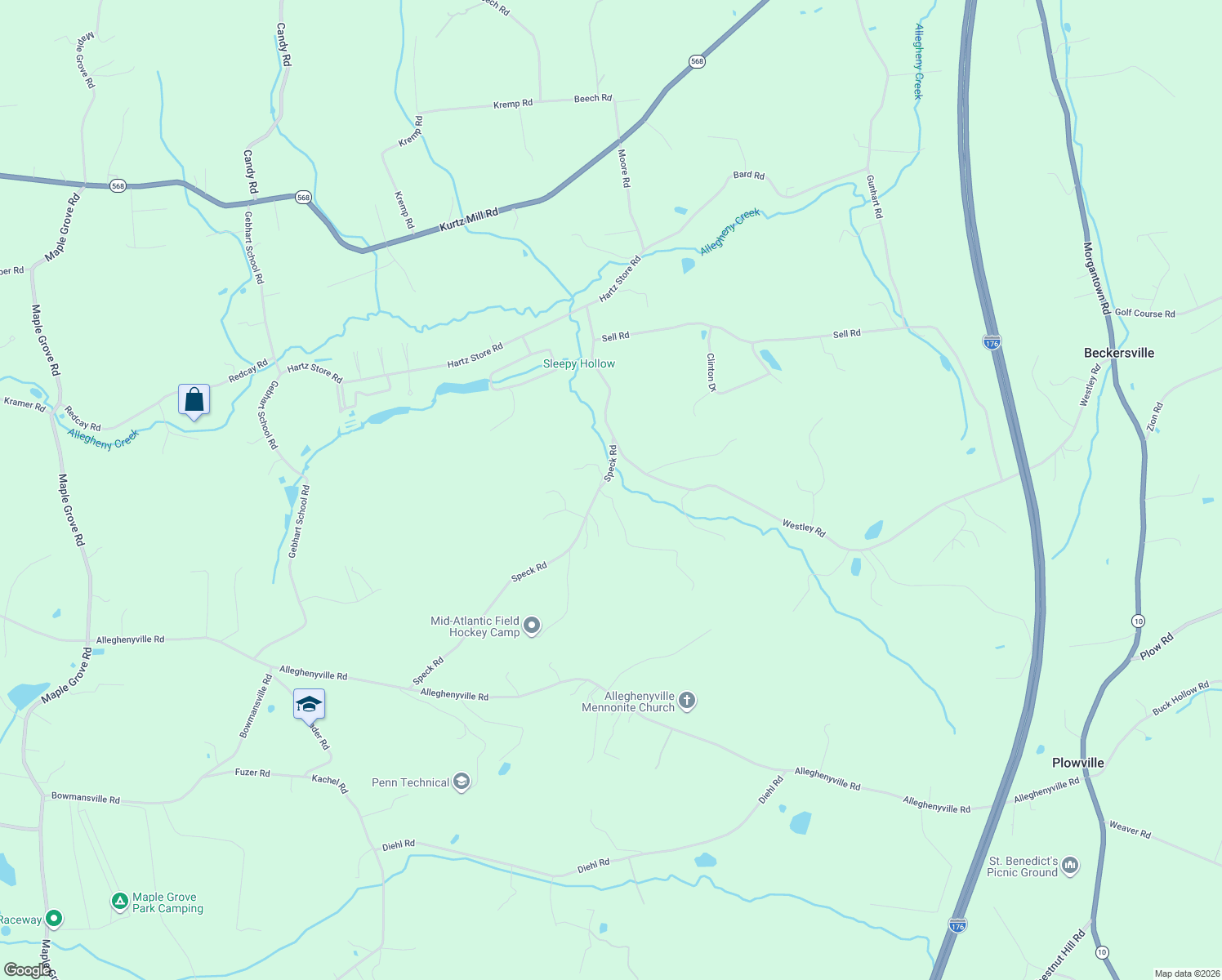 map of restaurants, bars, coffee shops, grocery stores, and more near 34 Speck Road in Mohnton