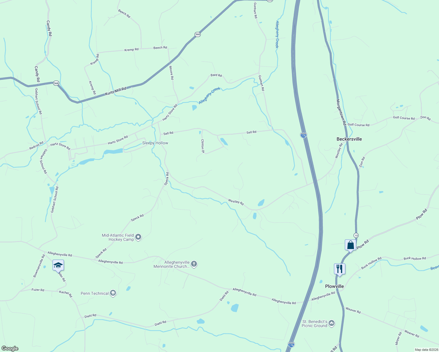 map of restaurants, bars, coffee shops, grocery stores, and more near 505 Westley Road in Mohnton