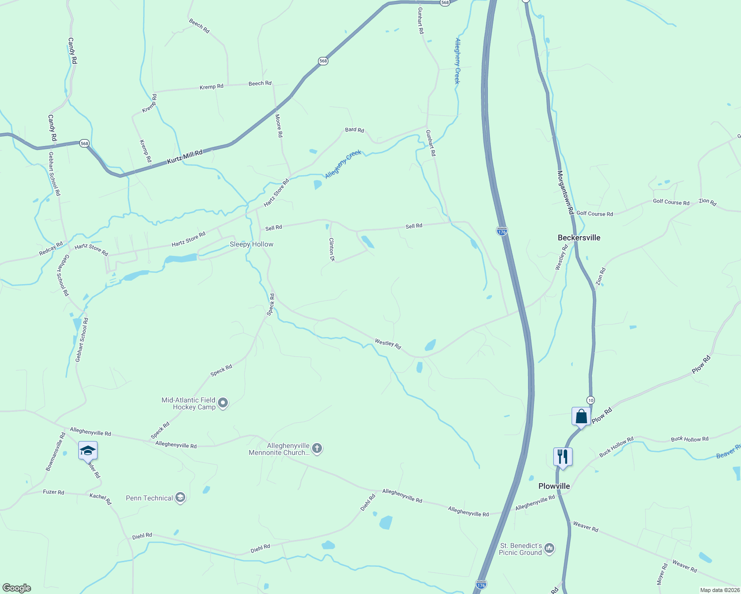 map of restaurants, bars, coffee shops, grocery stores, and more near 505 Westley Road in Mohnton