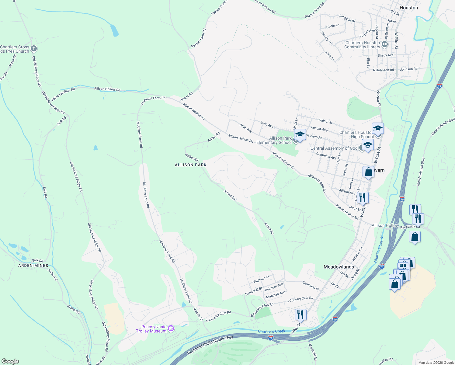 map of restaurants, bars, coffee shops, grocery stores, and more near 132 Piatt Estates Drive in Washington