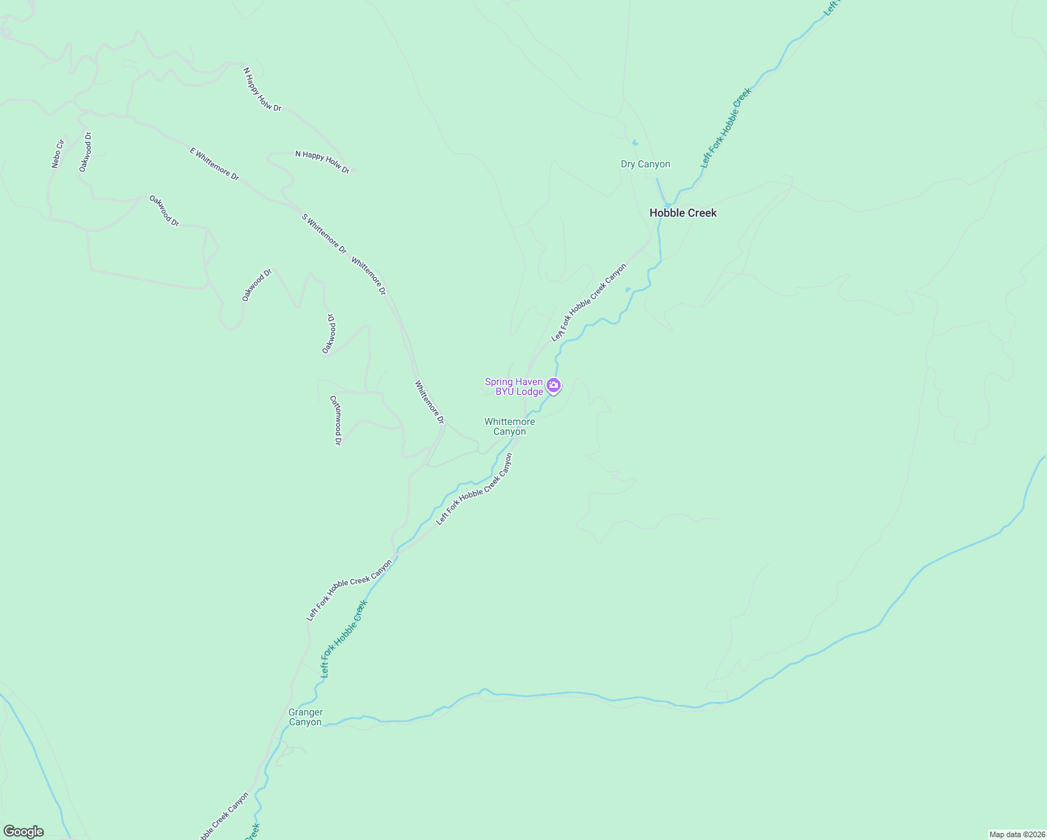 map of restaurants, bars, coffee shops, grocery stores, and more near Left Fork Hobble Creek Canyon in Springville