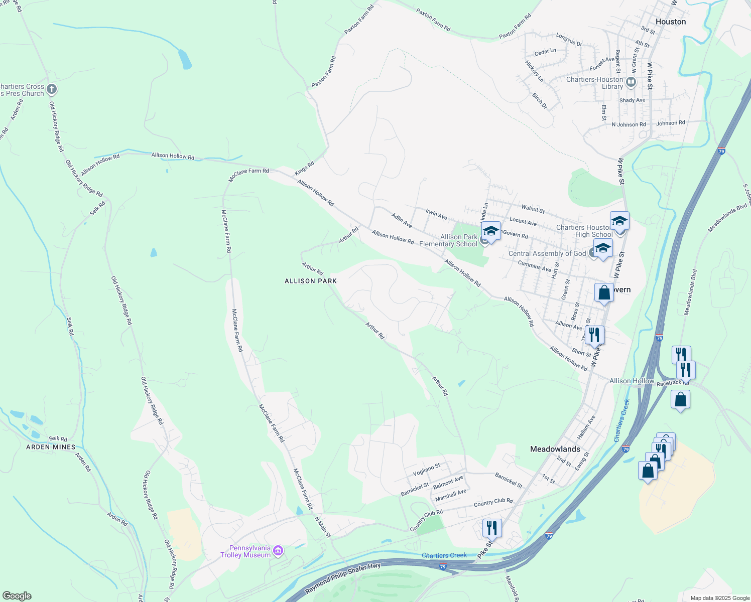 map of restaurants, bars, coffee shops, grocery stores, and more near 145 Piatt Estates Drive in Washington