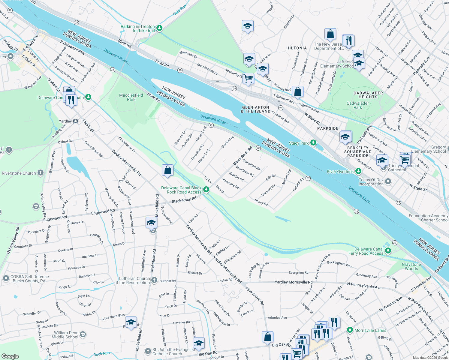 map of restaurants, bars, coffee shops, grocery stores, and more near 4 Kenmore Road in Morrisville