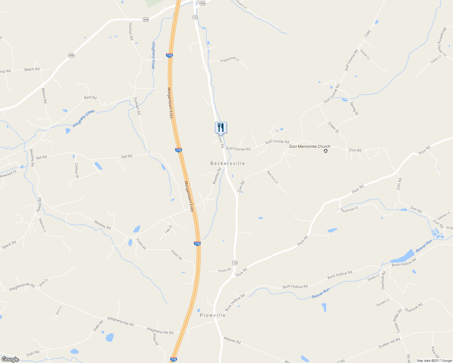 map of restaurants, bars, coffee shops, grocery stores, and more near 3929 Morgantown Road in Mohnton