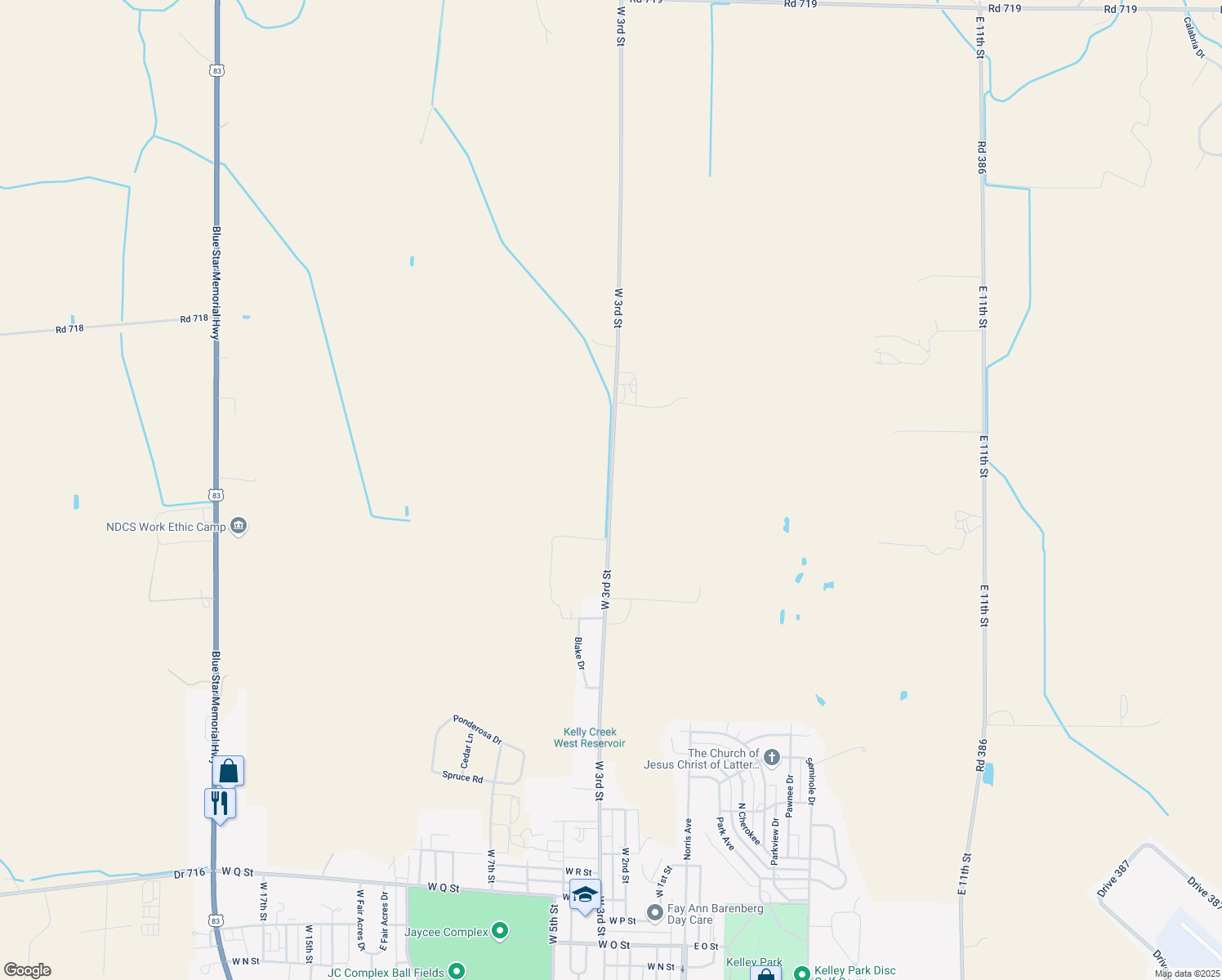 map of restaurants, bars, coffee shops, grocery stores, and more near W 3rd St in McCook
