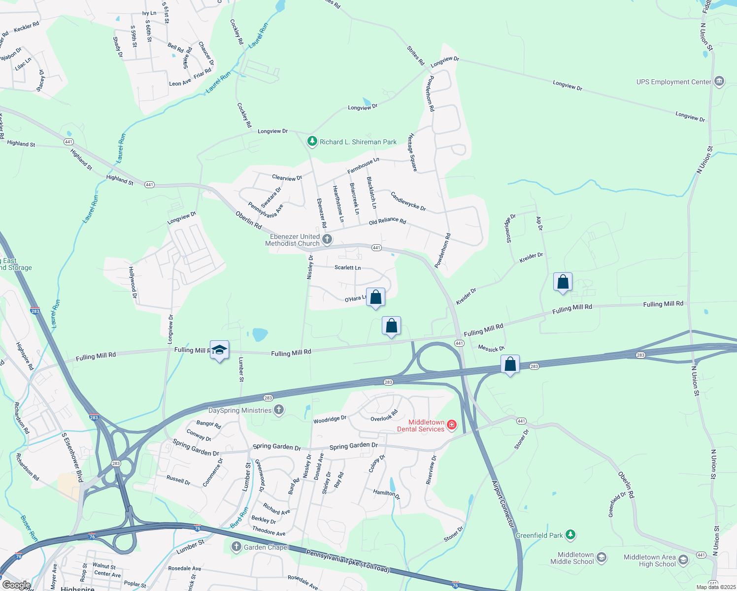 map of restaurants, bars, coffee shops, grocery stores, and more near 1842 O'Hara Lane in Middletown