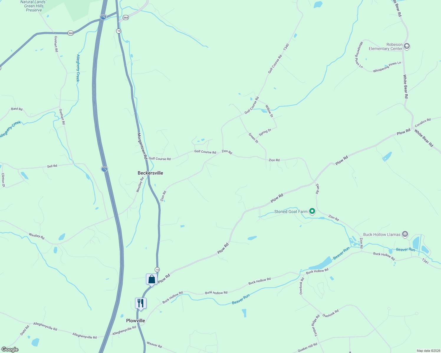 map of restaurants, bars, coffee shops, grocery stores, and more near 650 Zion Road in Birdsboro