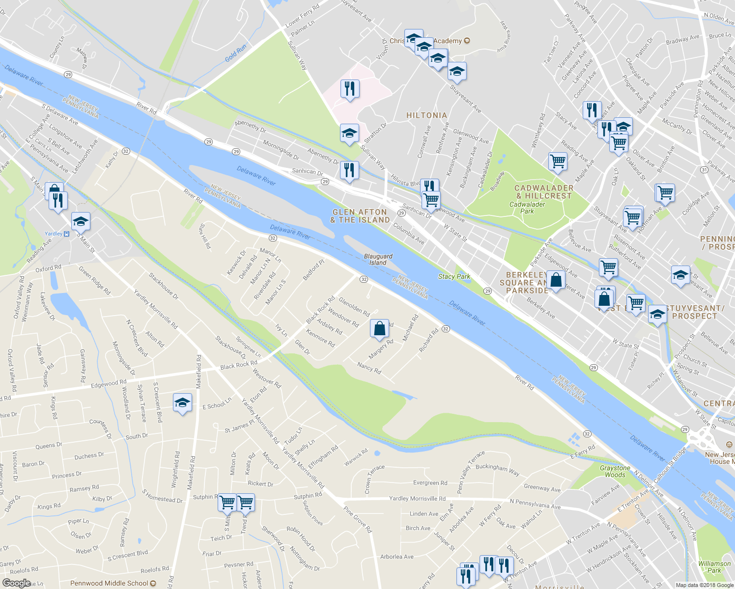 map of restaurants, bars, coffee shops, grocery stores, and more near 2 Fenwood Place in Morrisville