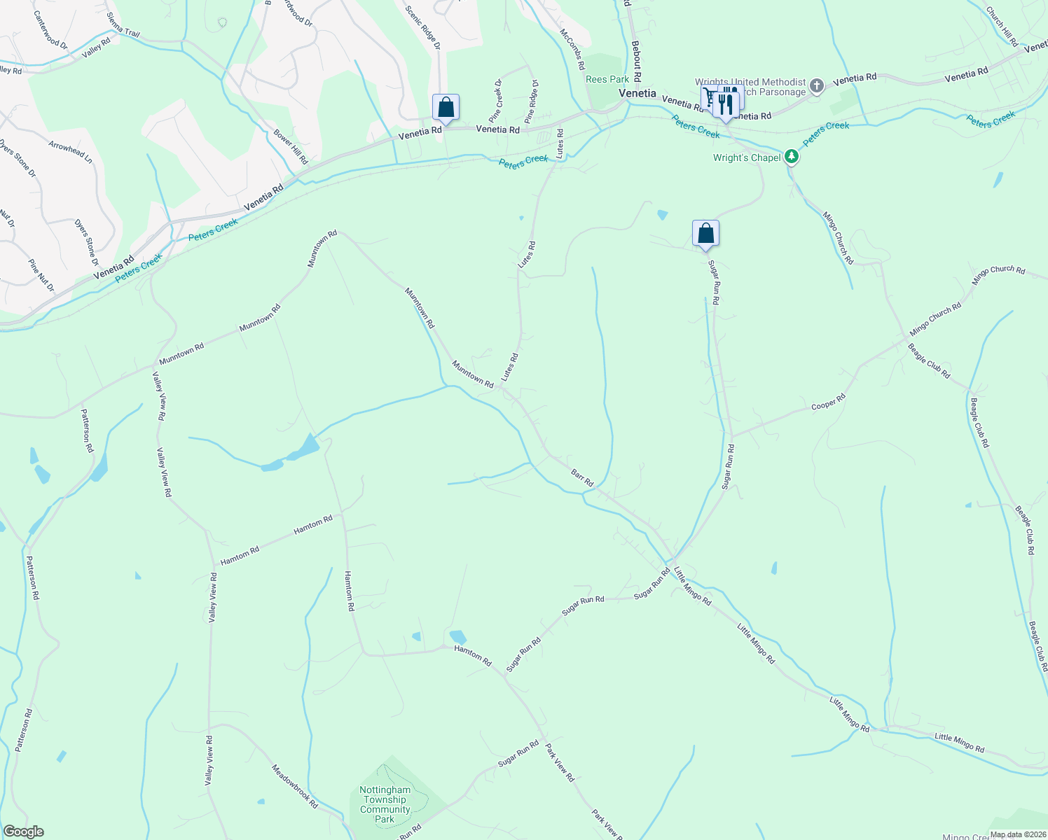 map of restaurants, bars, coffee shops, grocery stores, and more near 153 Barr Road in Finleyville