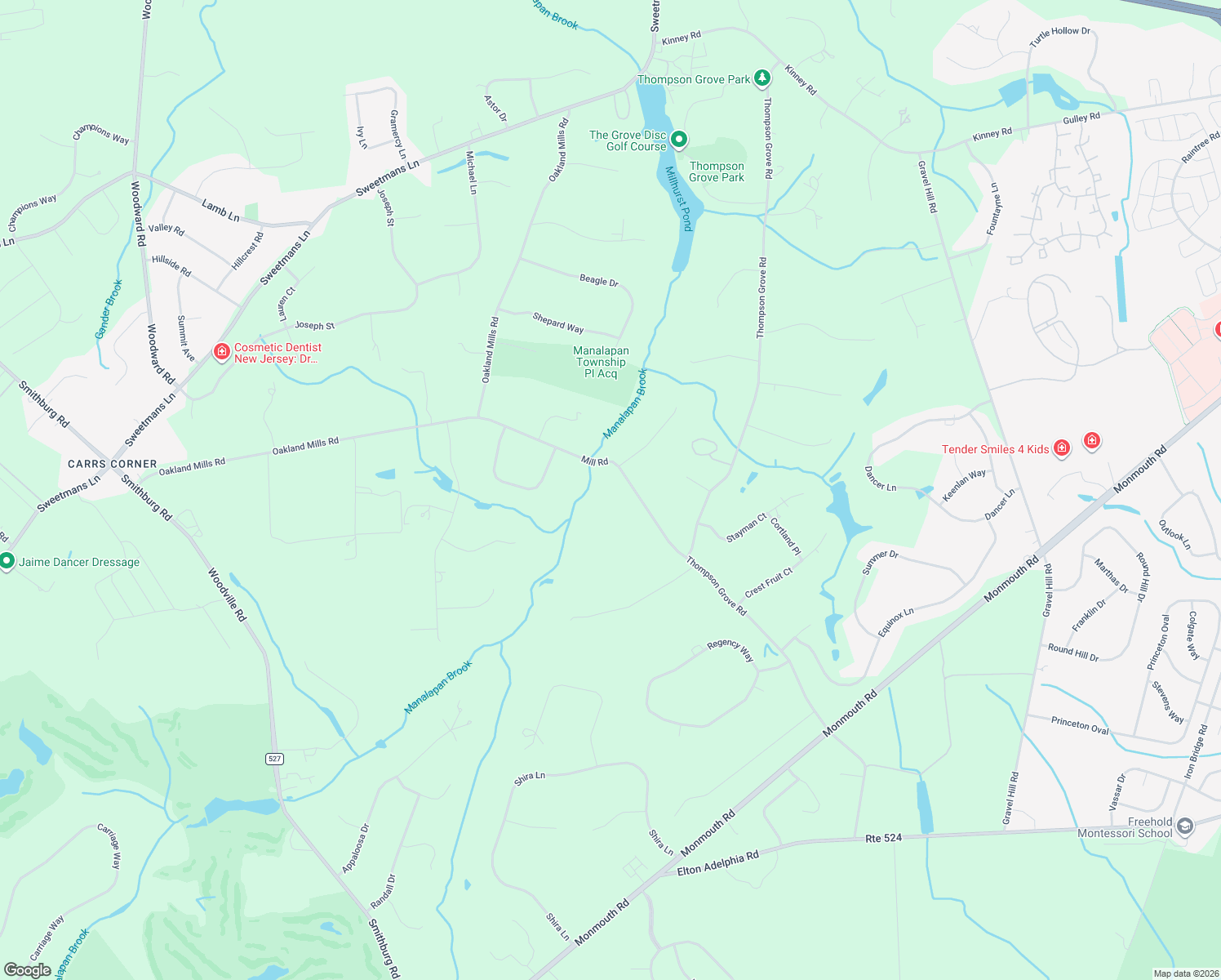 map of restaurants, bars, coffee shops, grocery stores, and more near 31 Mill Road in Manalapan Township