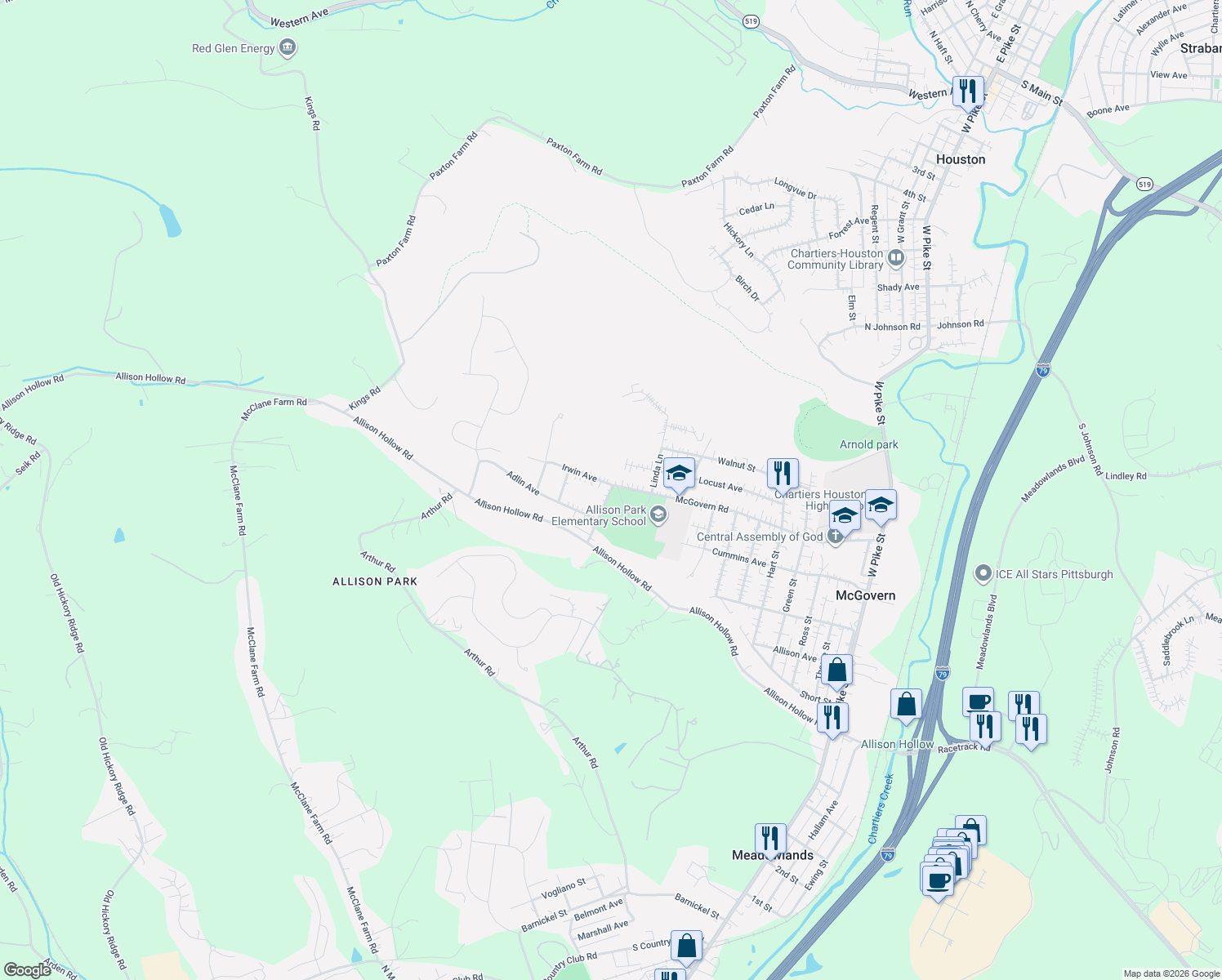 map of restaurants, bars, coffee shops, grocery stores, and more near 1108 McGovern Road in Houston