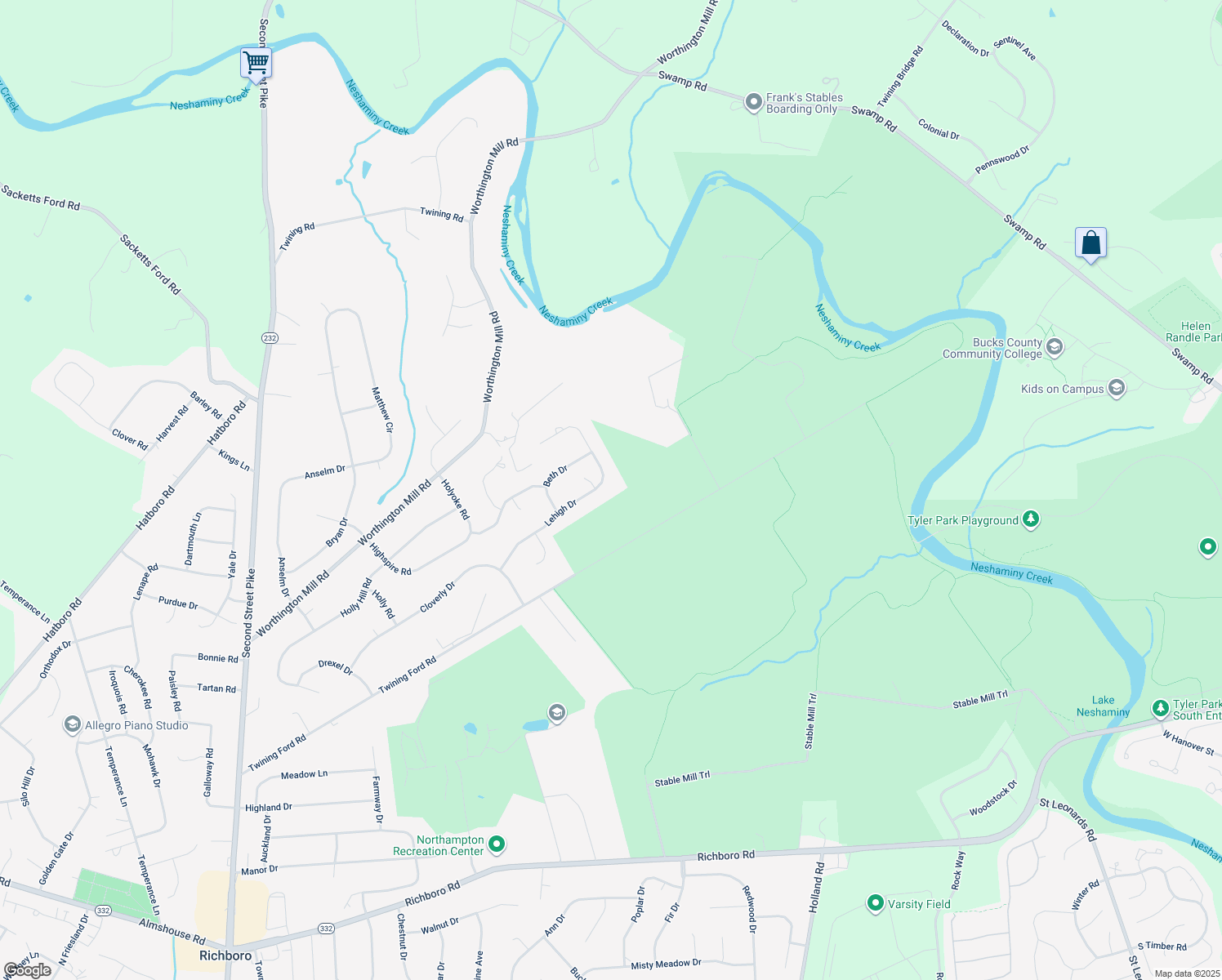 map of restaurants, bars, coffee shops, grocery stores, and more near 152 Lehigh Drive in Richboro