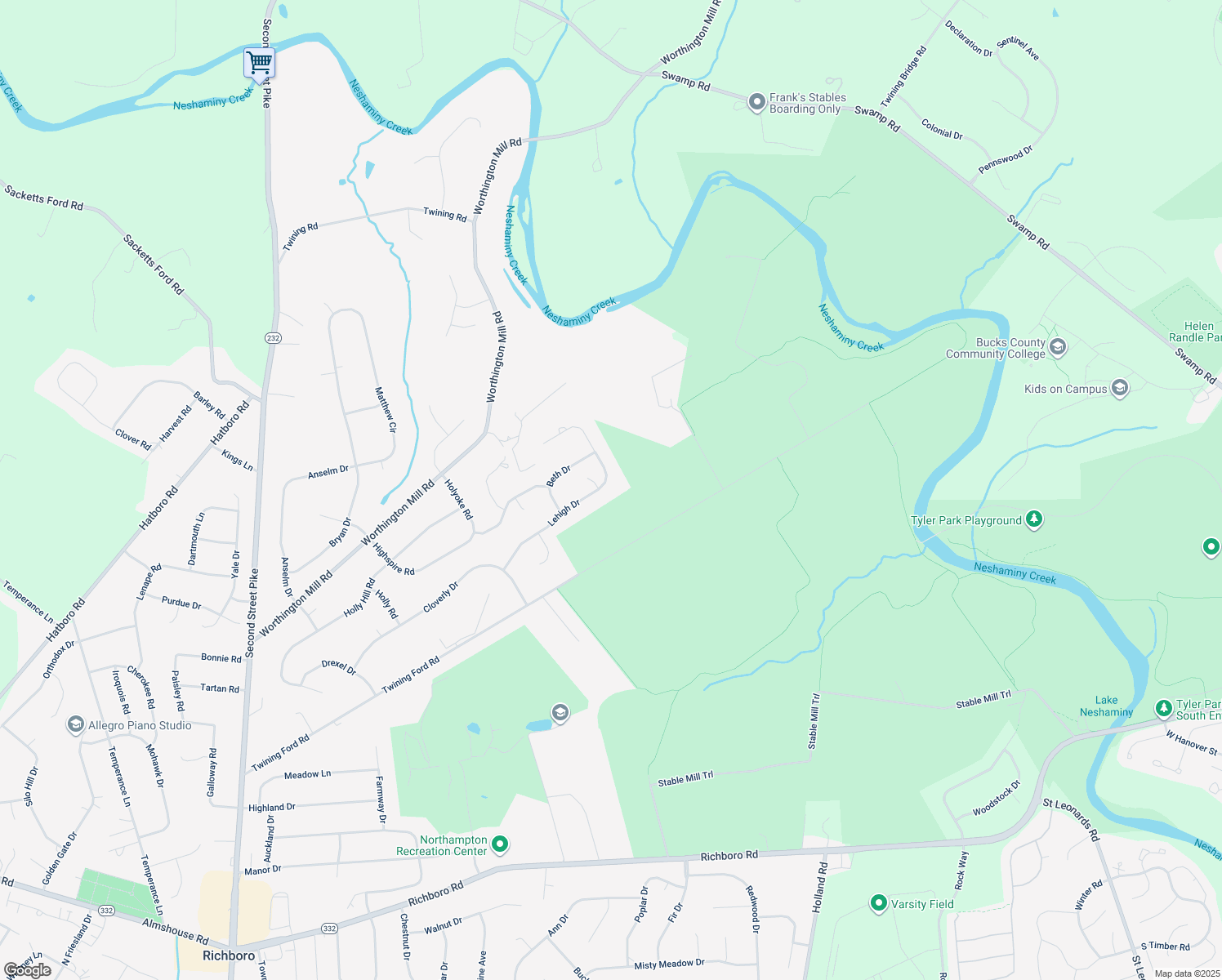 map of restaurants, bars, coffee shops, grocery stores, and more near 152 Lehigh Drive in Richboro