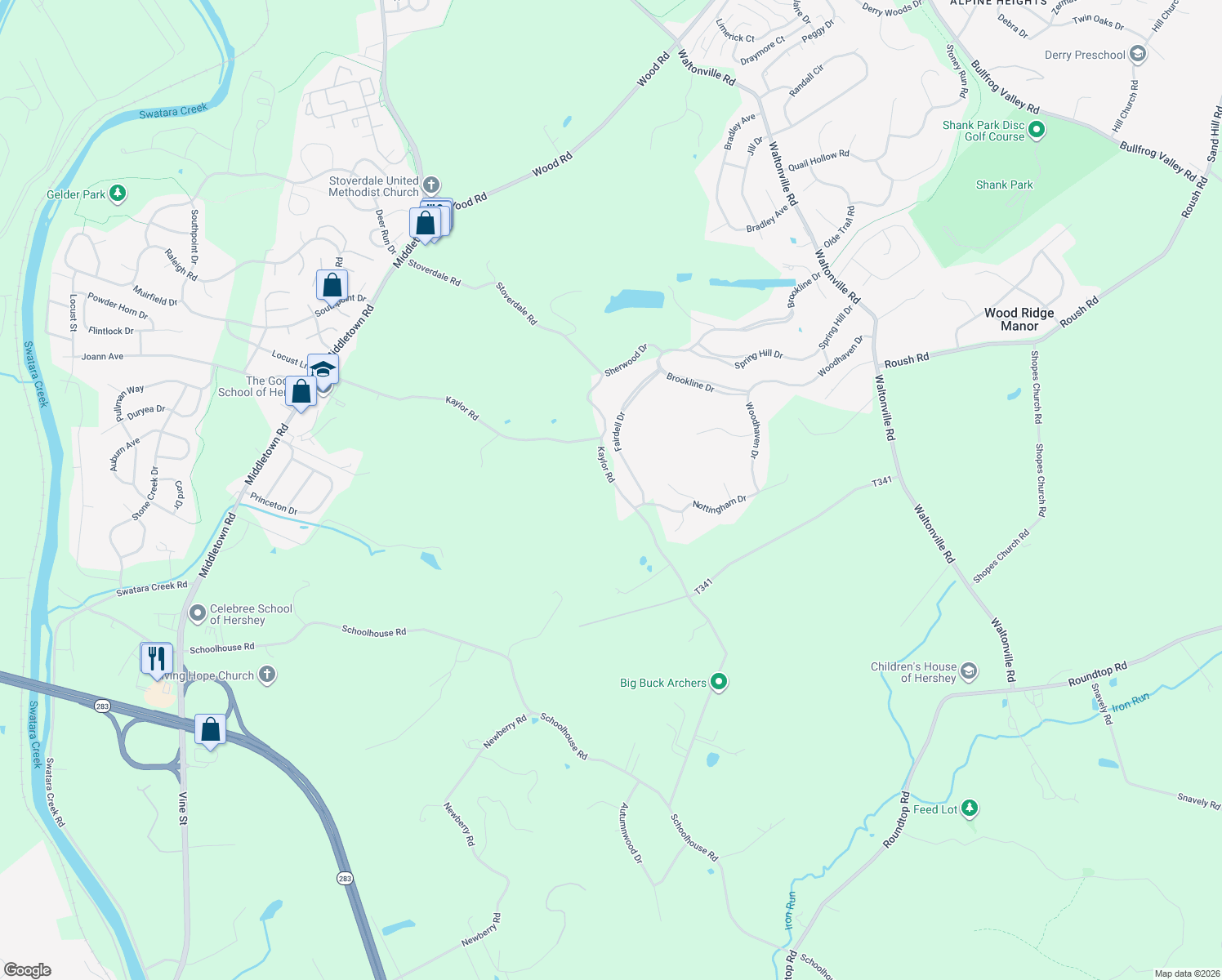 map of restaurants, bars, coffee shops, grocery stores, and more near 1056 Fairdell Drive in Hummelstown