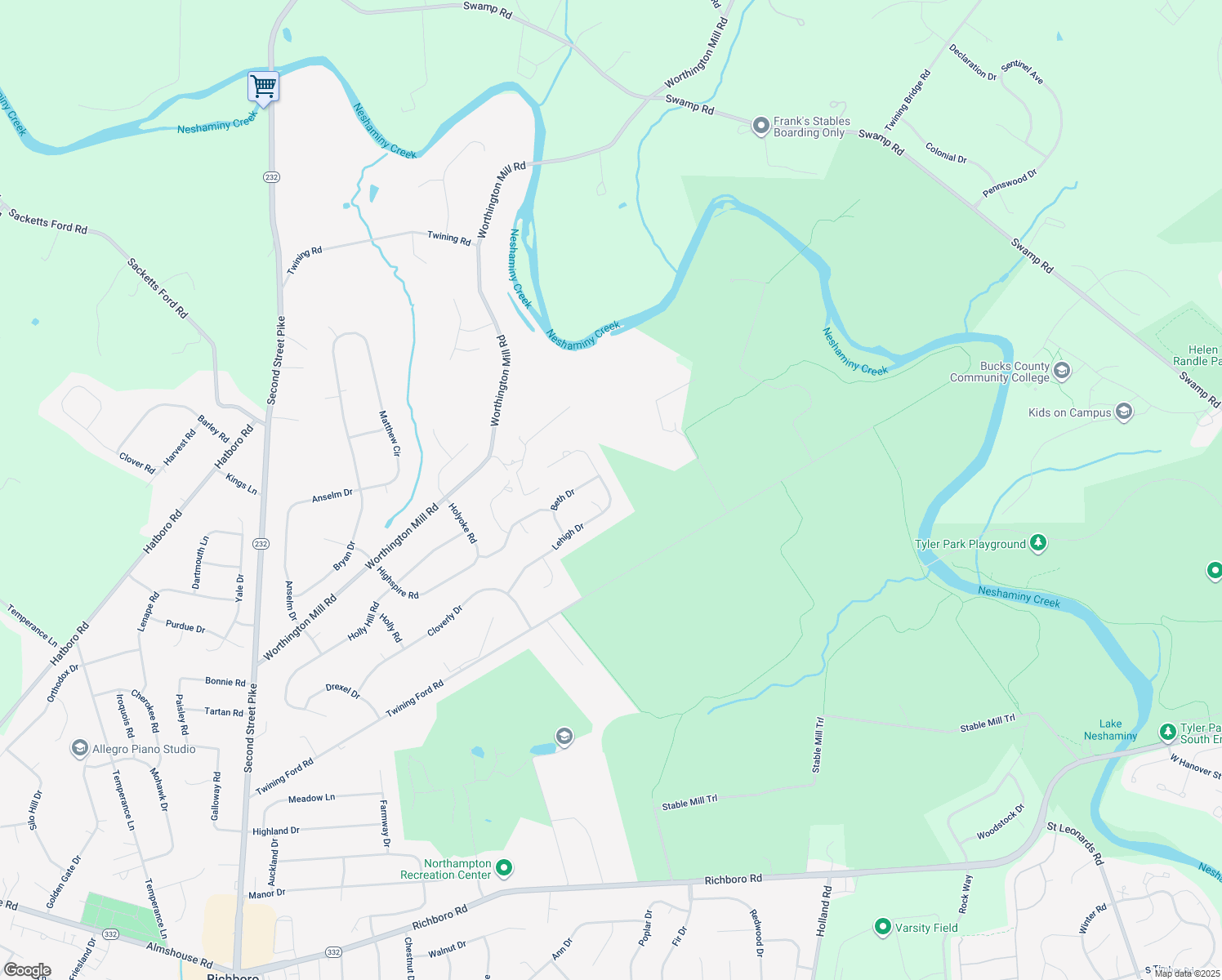 map of restaurants, bars, coffee shops, grocery stores, and more near 168 Lehigh Drive in Richboro