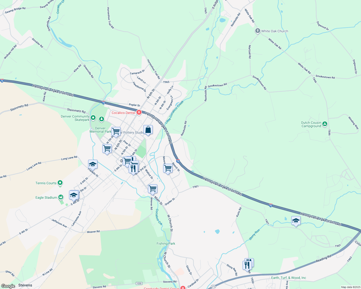 map of restaurants, bars, coffee shops, grocery stores, and more near 36 Bonview Drive in Denver