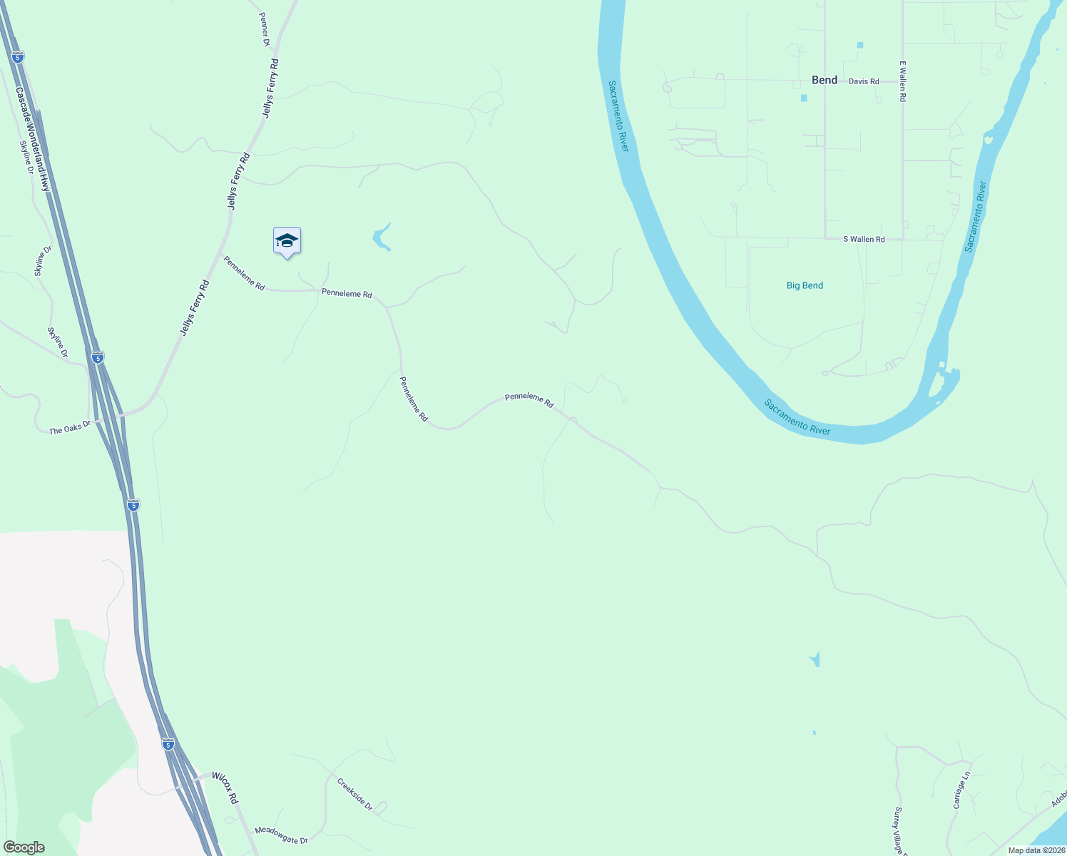 map of restaurants, bars, coffee shops, grocery stores, and more near 21730 Penneleme Road in Red Bluff