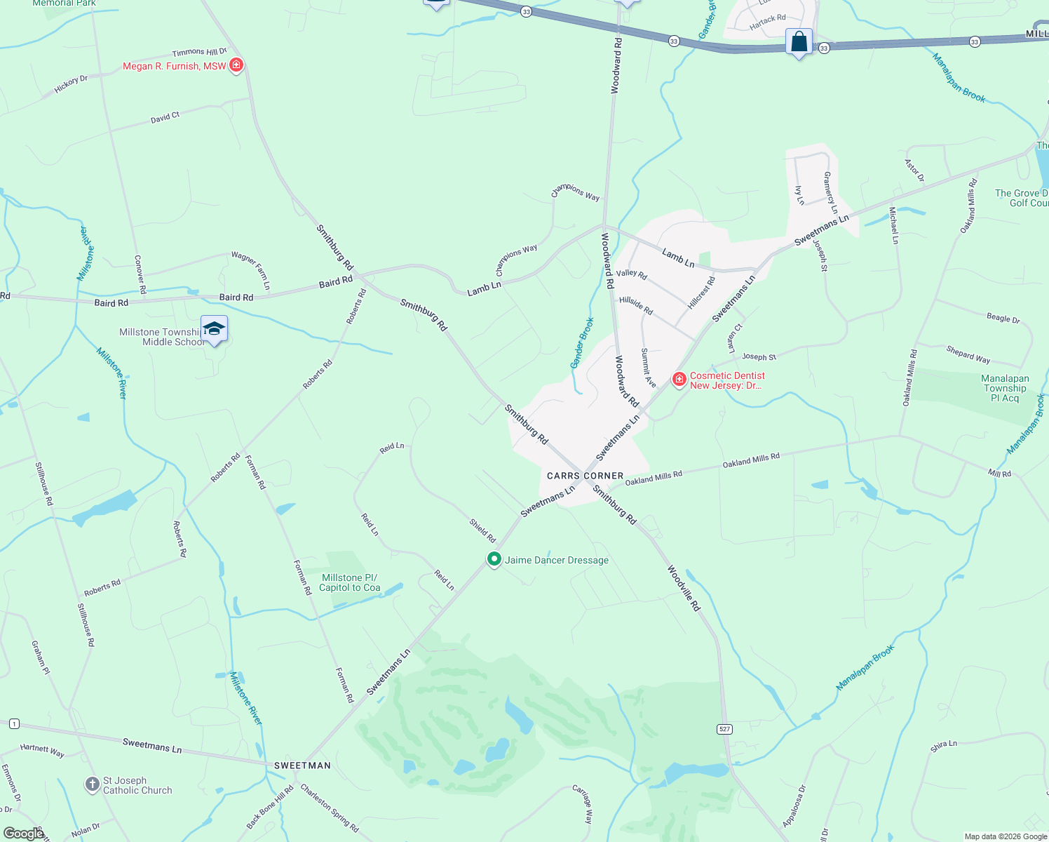 map of restaurants, bars, coffee shops, grocery stores, and more near 4 Sugarloaf Place in Manalapan Township