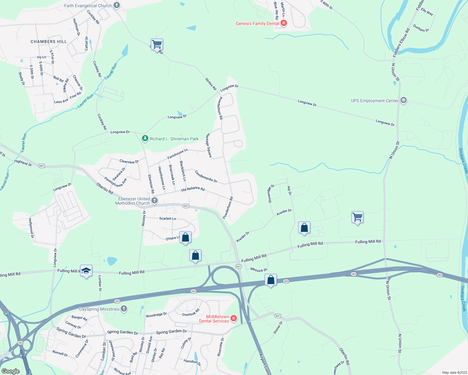 map of restaurants, bars, coffee shops, grocery stores, and more near 1841 Powderhorn Road in Middletown