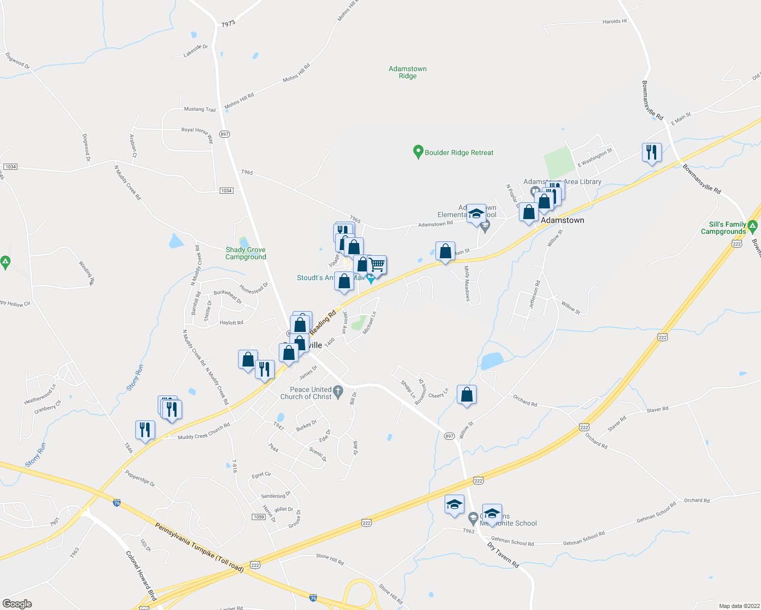 map of restaurants, bars, coffee shops, grocery stores, and more near 45 Michael Lane in Denver