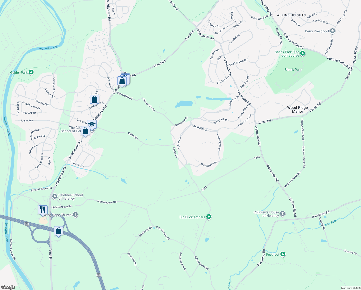 map of restaurants, bars, coffee shops, grocery stores, and more near 1045 Fairdell Drive in Hummelstown