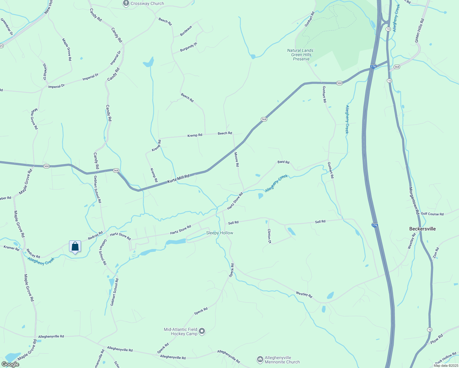 map of restaurants, bars, coffee shops, grocery stores, and more near 52 Moore Road in Mohnton