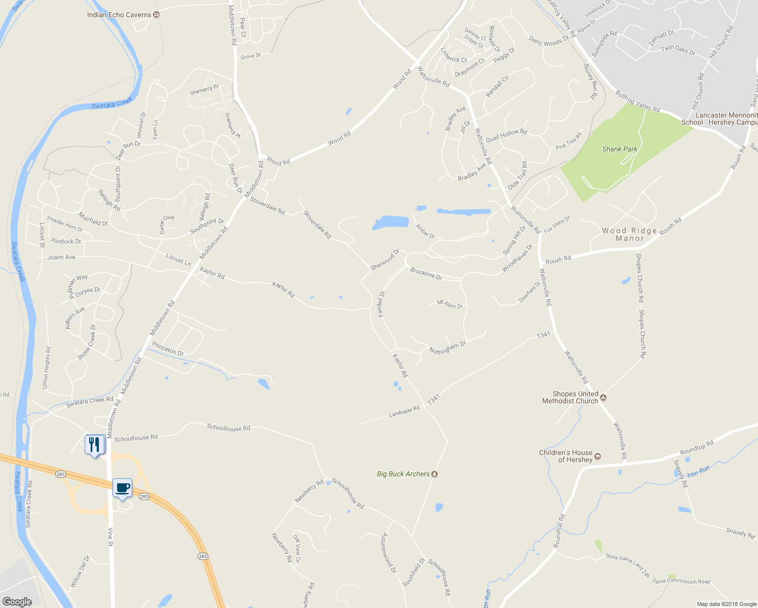 map of restaurants, bars, coffee shops, grocery stores, and more near 1045 Fairdell Drive in Hummelstown