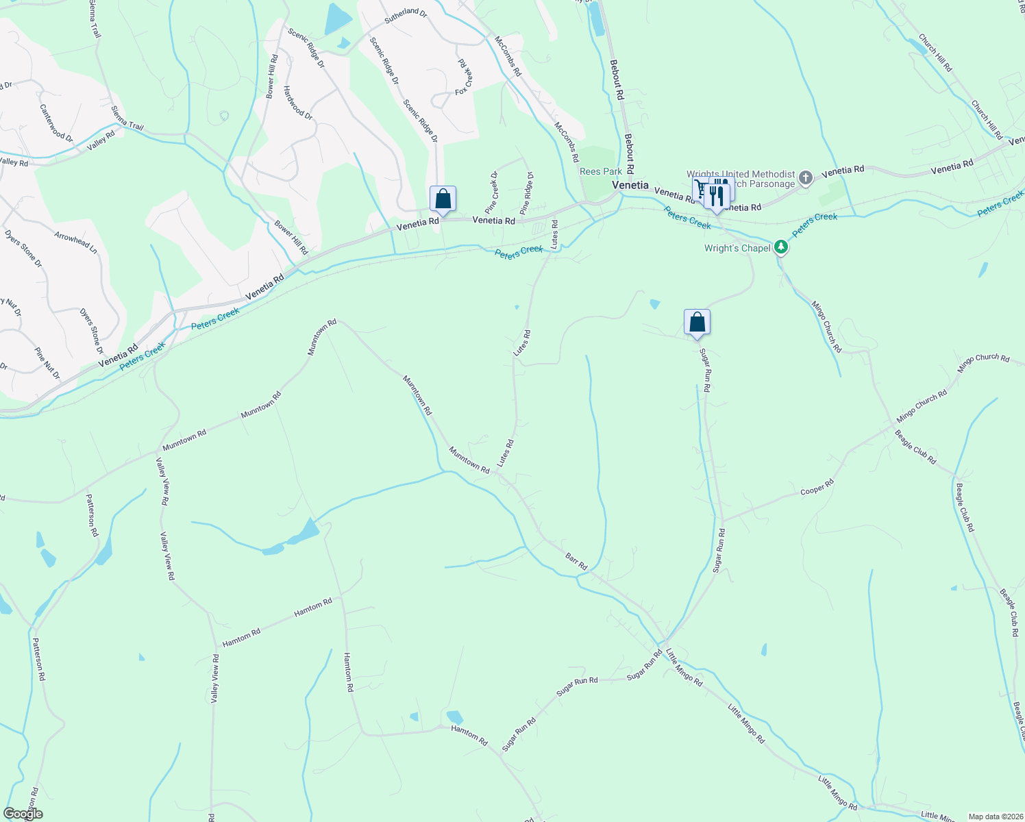 map of restaurants, bars, coffee shops, grocery stores, and more near 207 Lutes Road in Finleyville
