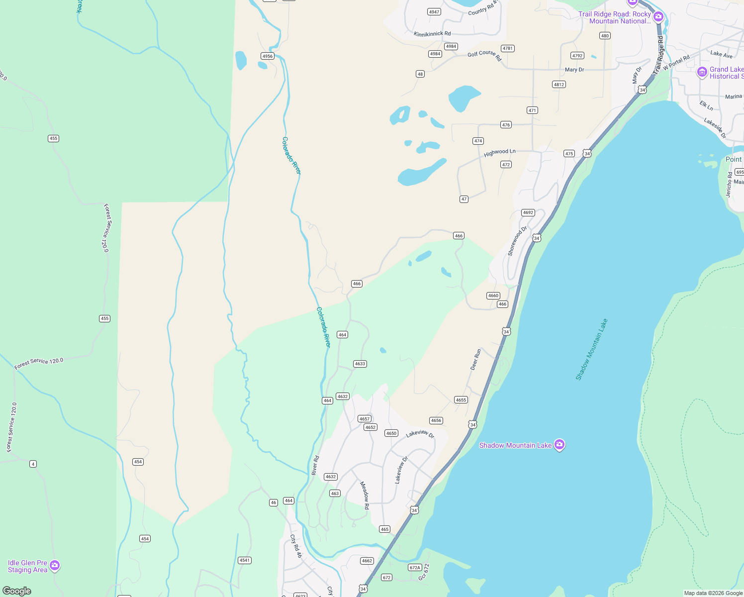 map of restaurants, bars, coffee shops, grocery stores, and more near 1398 County Road 466 in Grand Lake