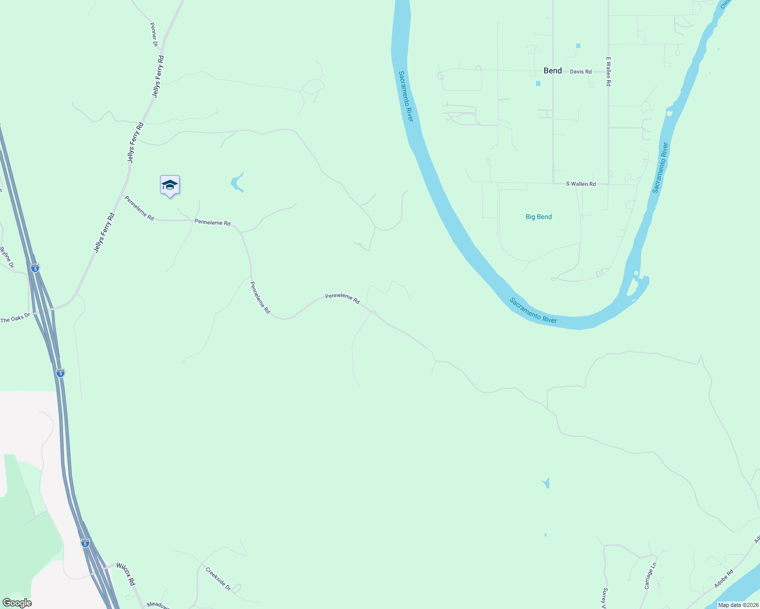 map of restaurants, bars, coffee shops, grocery stores, and more near 21730 Penneleme Road in Red Bluff