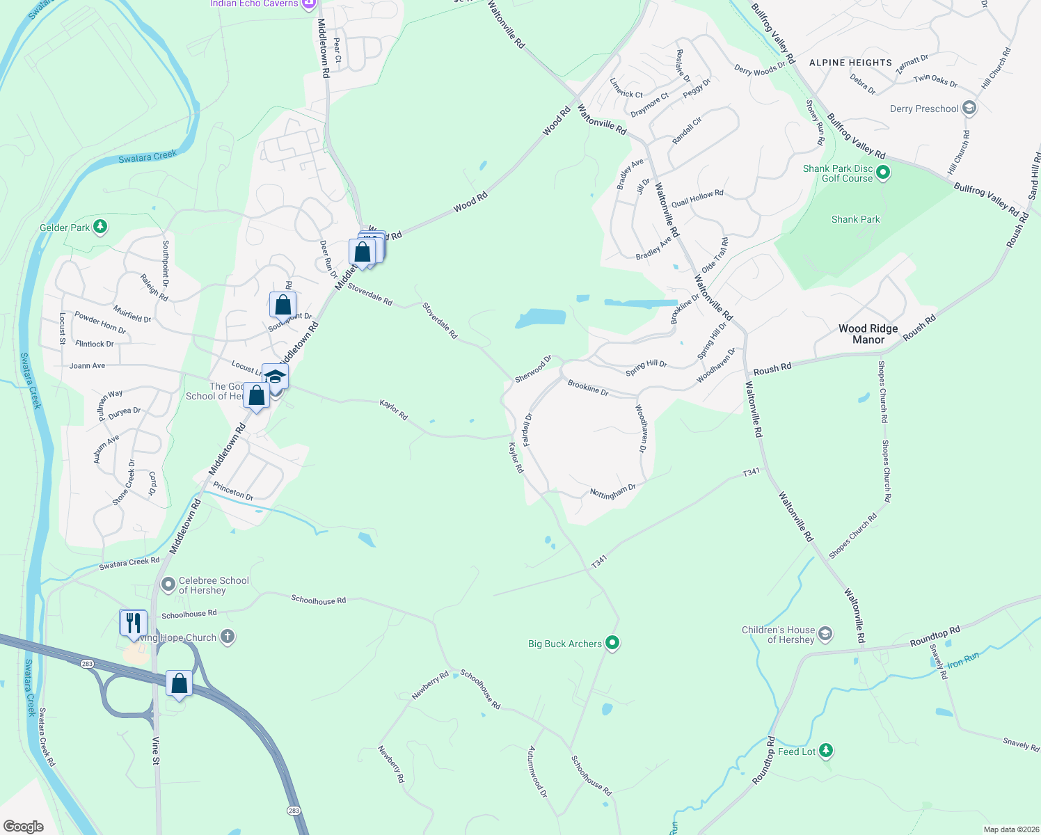 map of restaurants, bars, coffee shops, grocery stores, and more near 1045 Fairdell Drive in Hummelstown