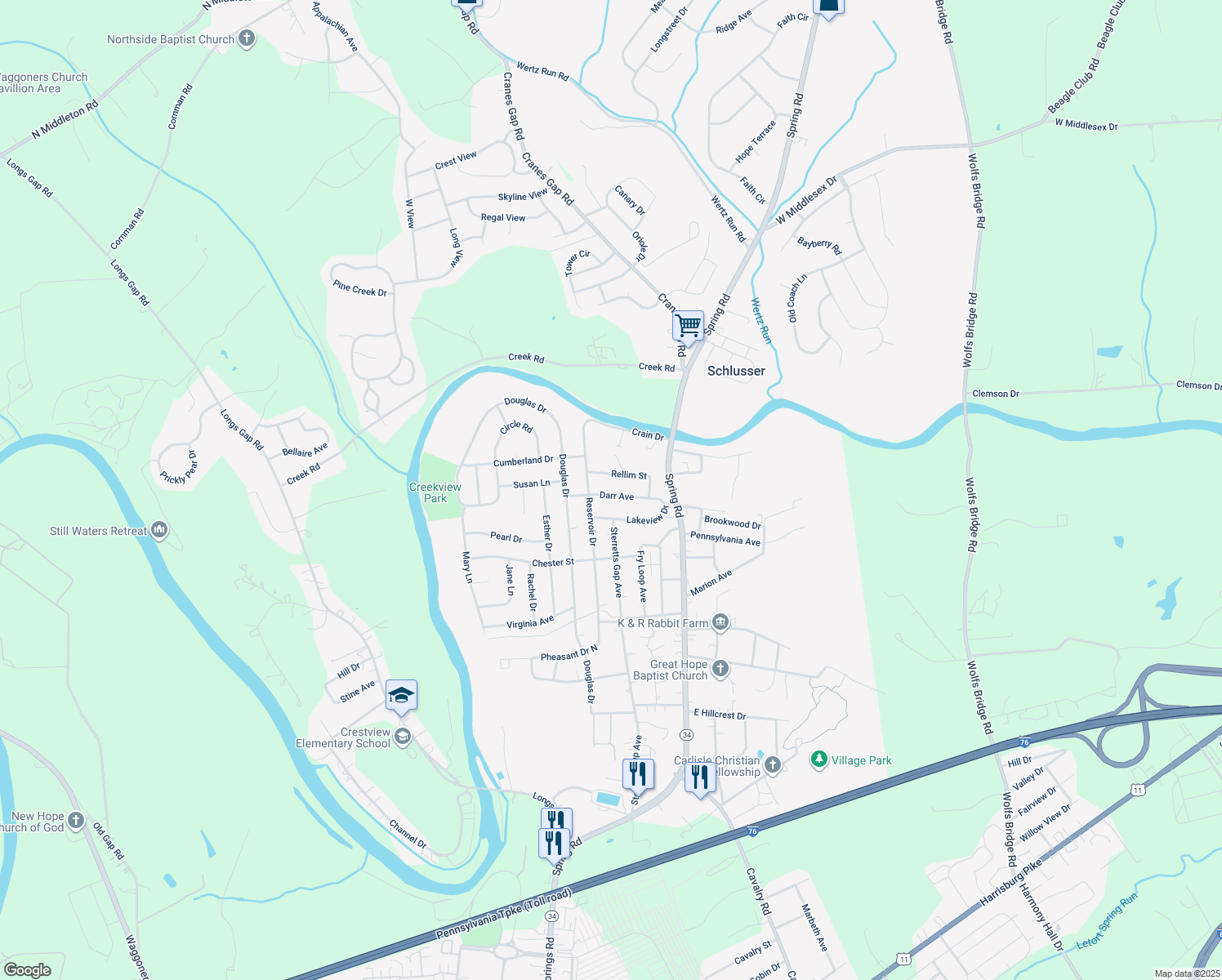 map of restaurants, bars, coffee shops, grocery stores, and more near 131 Darr Avenue in Carlisle