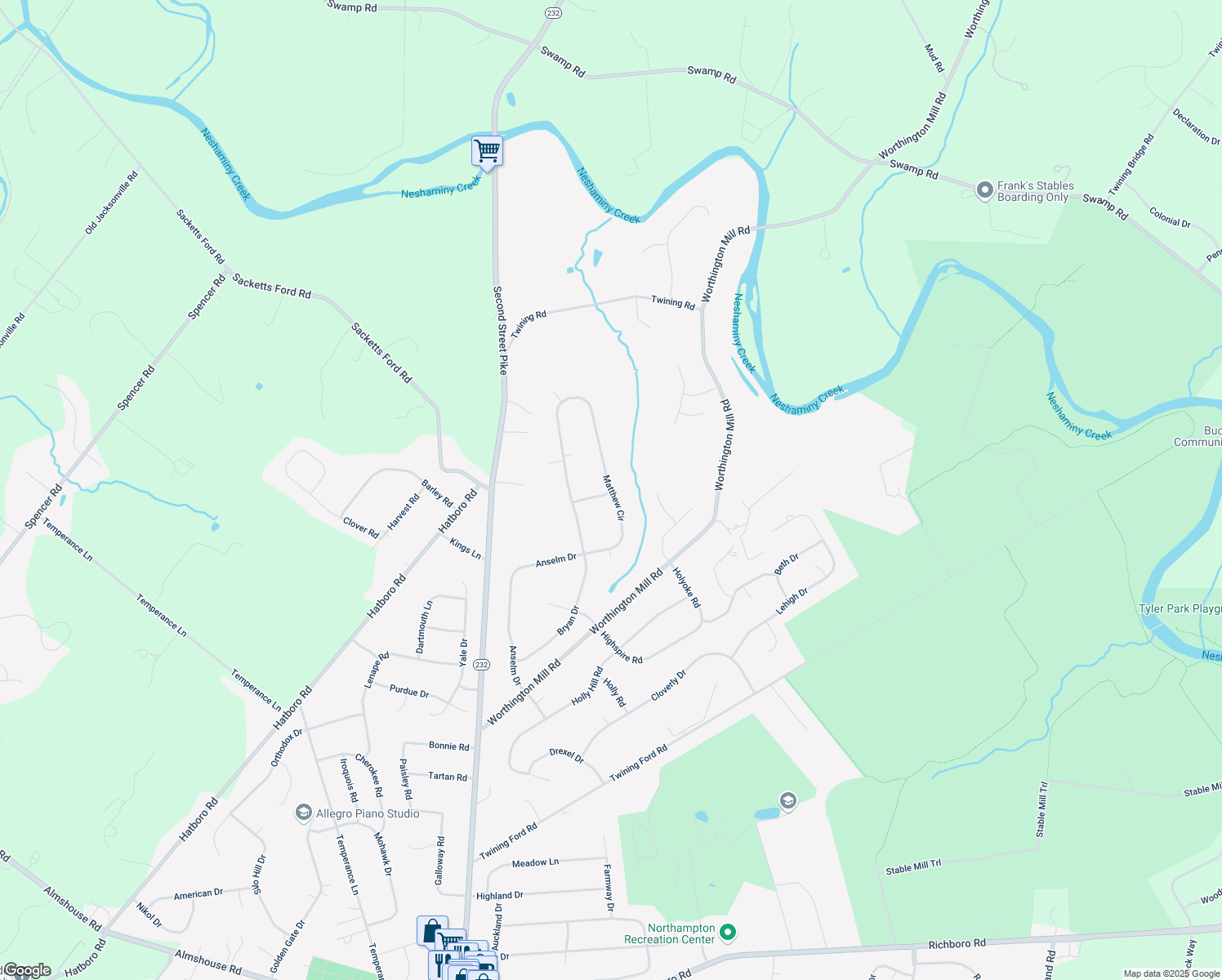 map of restaurants, bars, coffee shops, grocery stores, and more near 138 Matthew Cir in Richboro
