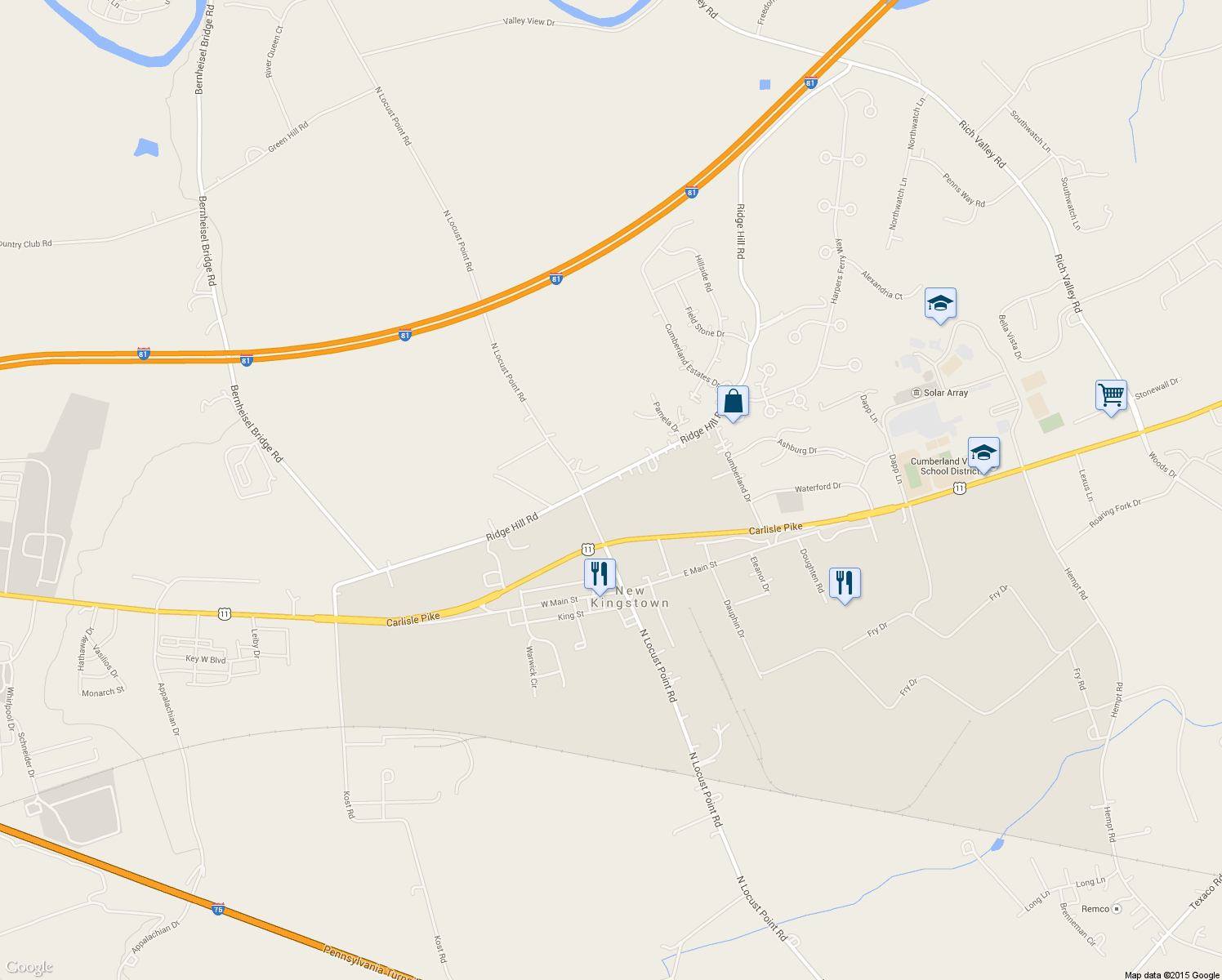 map of restaurants, bars, coffee shops, grocery stores, and more near 213 Ridge Hill Rd in Mechanicsburg